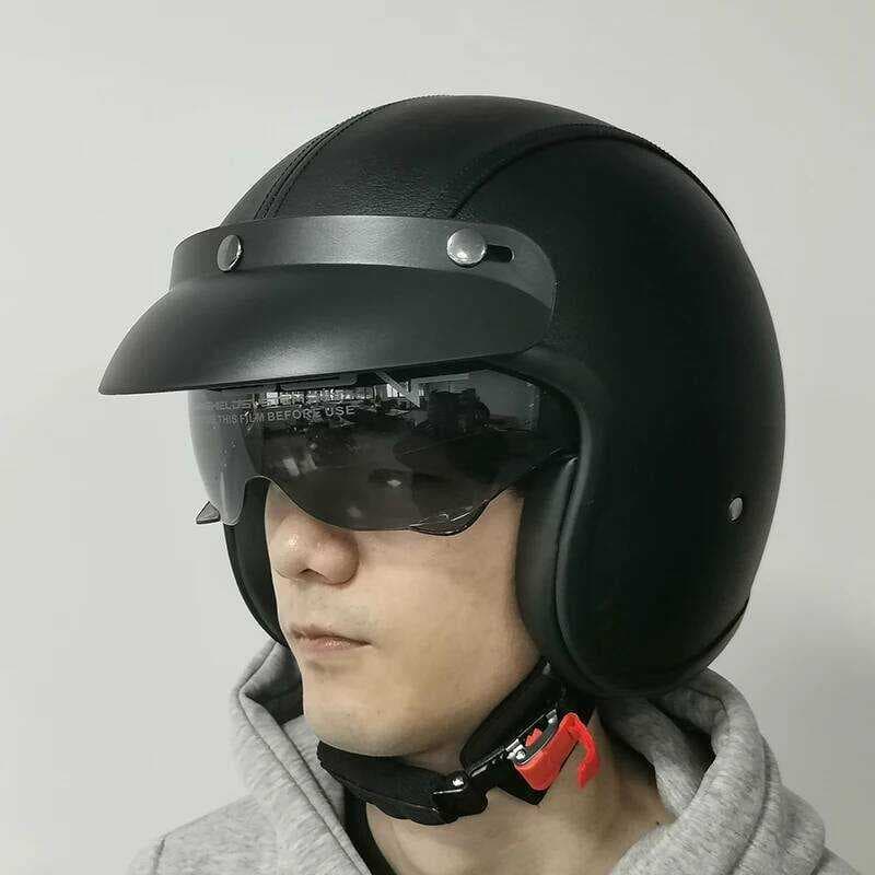 Venda Capacete De Motocicleta De Rosto Aberto Em Tecidos Pretos Marrons Casco Moto Couro Clássico Capacetes Vintage Com