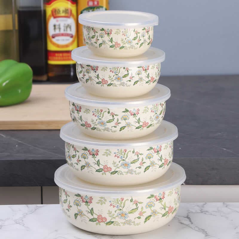 Casa esmalte esmalte fresco tigela esmalte com tampa geladeira tigela de manutenção fresca antiquado nostálgico Retro ti