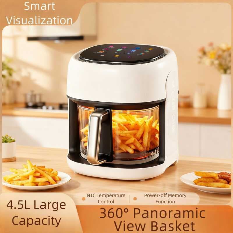 Fritadeira de ar Visual 4.5L sem óleo multifuncional doméstica Mini fritadeira tipo vidro exportação europeia