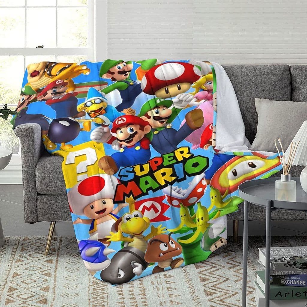 Cobertor de flanela de desenho animado Super Mario Cobertor infantil Xale Cobertor de joelho Dormitório de escritório Co