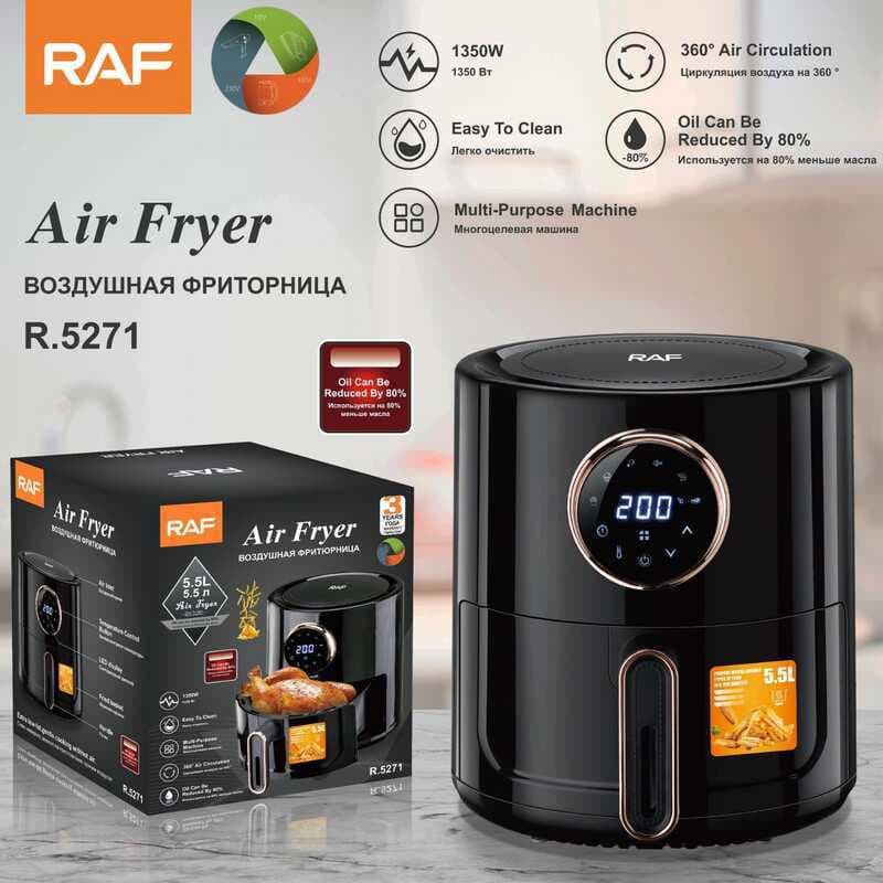 Fritadeira de ar com Display automático preto, inteligente, sem óleo, pequena fritadeira elétrica, batatas fritas, 4.8L