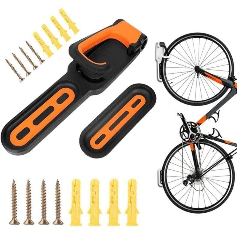 Suporte de bicicleta de montagem na parede com ganchos e parafusos, preto e laranja