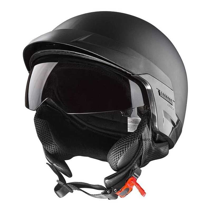 Retro Capacete Da Motocicleta Rosto Aberto Vintage Cruiser Metade Capacetes Com Viseira De Sol Fivela Liberação Rápida C