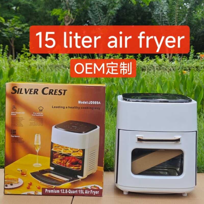 Fritadeira de ar inteligente Silver Crest 15L com caixa aberta mostrando compartimento de cozimento