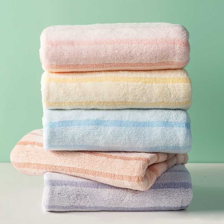 Toalhas de lã Coral estreitas listradas, macias e de secagem rápida, em cores rosa, amarelo, azul, laranja e cinza