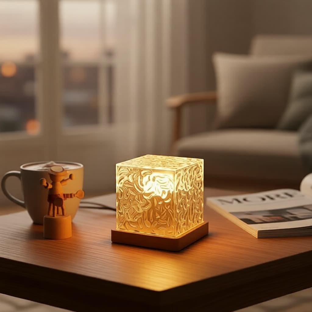 Luminária de Mesa LED Ripple Quadrada com Mudança de Várias Cores e Controle Remoto para Ambiência de Ambiente