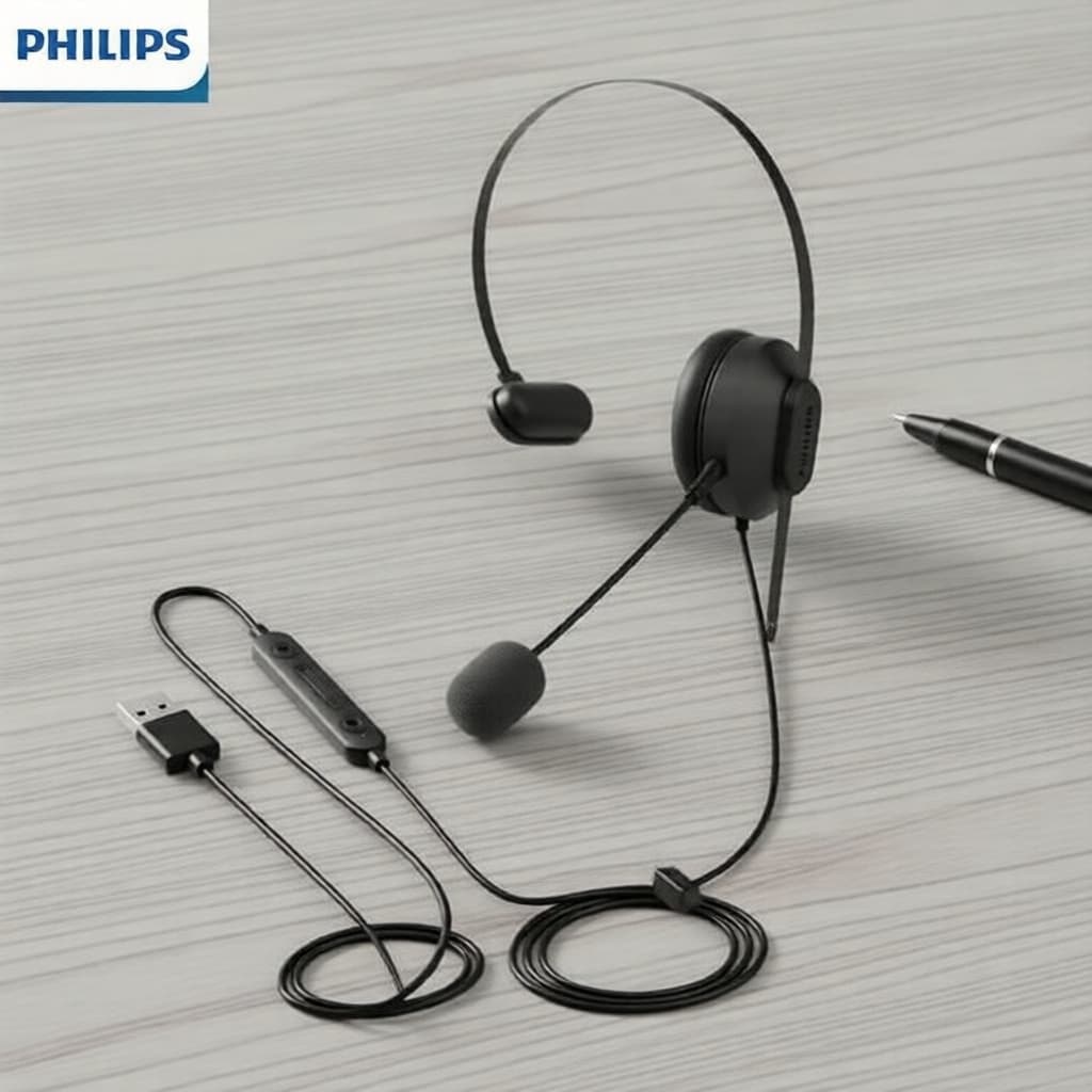 Fone de ouvido com microfone boom Philips SHM1028, preto, com cancelamento de ruído e cabo USB