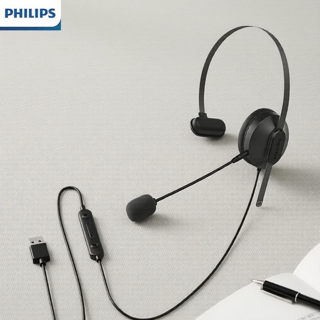Fone de ouvido PHILIPS SHM1028 com microfone boom, preto, drivers de 30 mm, cancelamento de ruído