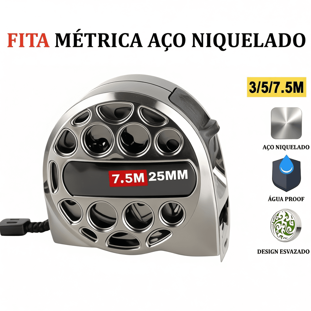 FITA MÉTRICA AÇO INOX PROFISSIONAL 3/5/7,5/10M – ALTA PRECISÃO, ÁGUA-RESISTENTE, ANTI-FERRUGEM