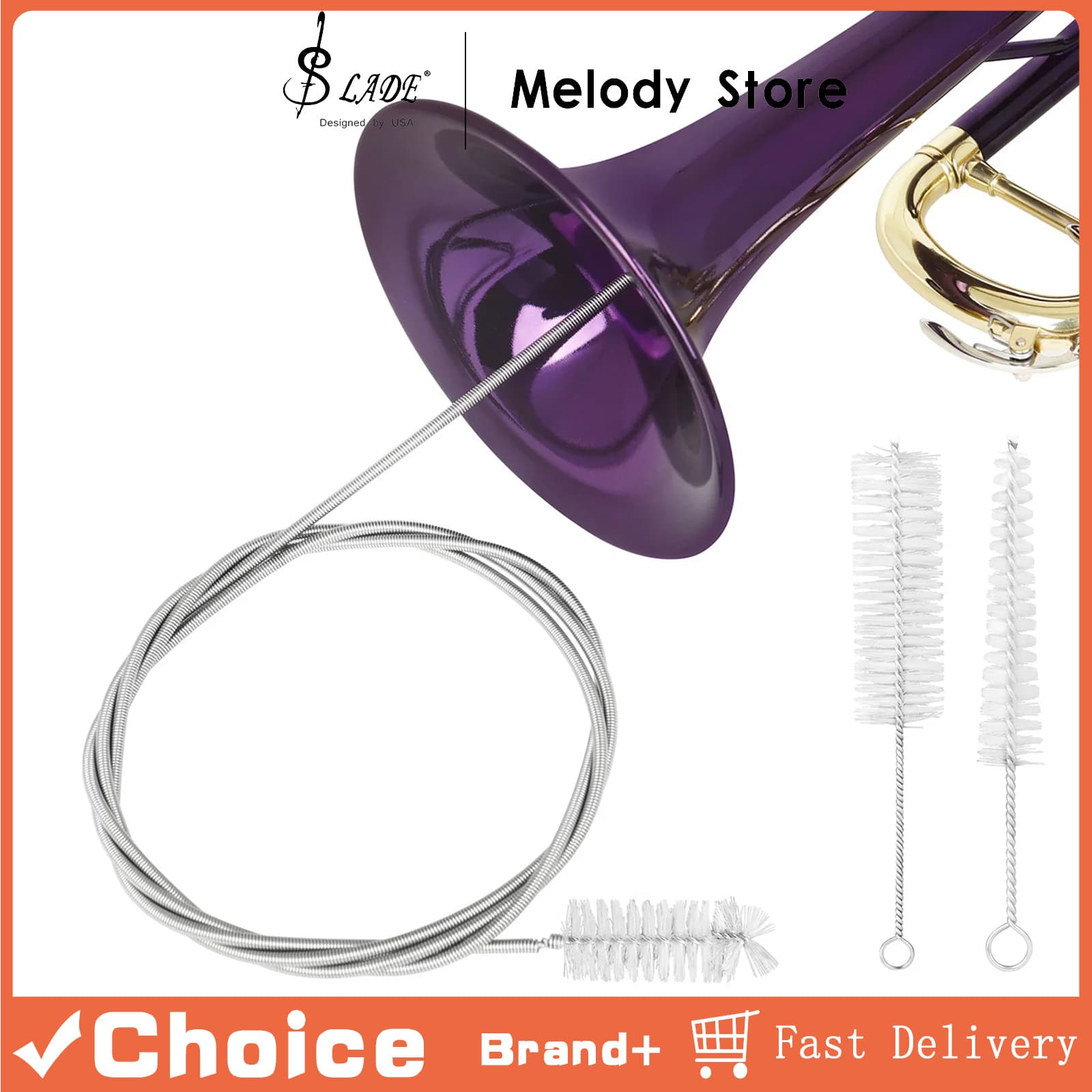  Conjunto de Escovas de Limpeza para Trompete Slade com Corda, Escova de Bocal, Escova de Limpeza e Acessórios de Nylon
