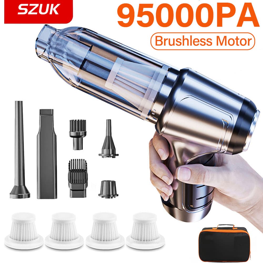 Aspirador de pó sem fio SZUK 95000PA com motor brushless, acessórios e bolsa de transporte