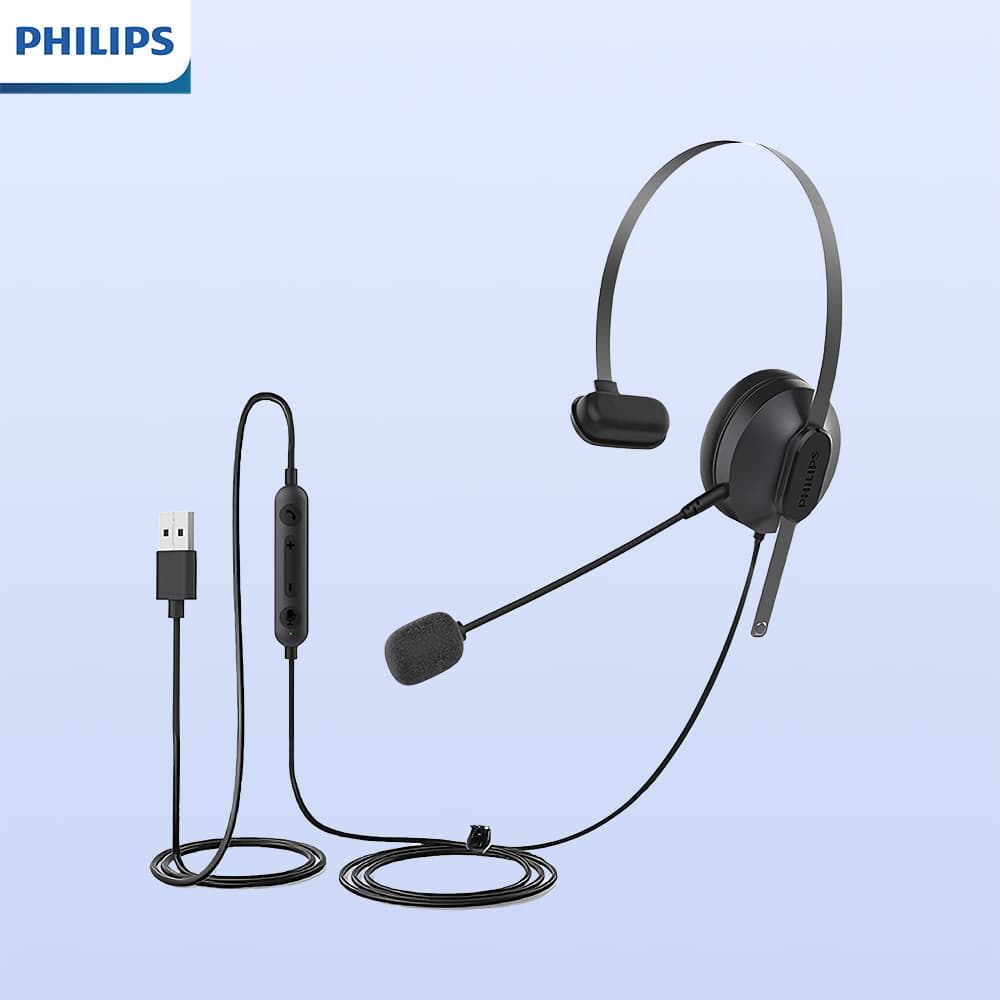 Fone de ouvido com fio PHILIPS SHM1028 com microfone boom e cancelamento de ruído, preto