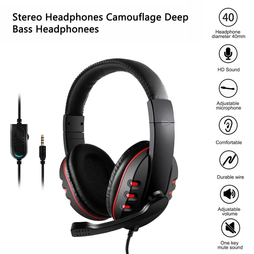 Fones de ouvido com fio, pretos e vermelhos, com microfone ajustável, HD Sound, volume ajustável e fio durável