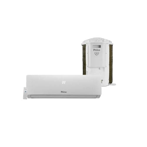 Ar Condicionado Split Philco Hi Wall 12000 BTU/h Frio PAC12FI – 220 Volts, unidade externa e interna em branco