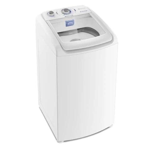 Máquina de lavar Electrolux 9kg branca com porta aberta, controles e display digital visíveis.