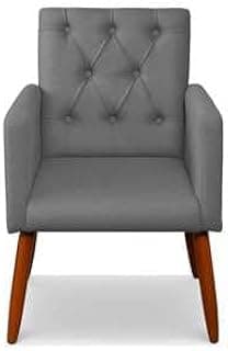 Poltrona Capitonê em Suede Estilo Retrô com Pés Palito para Sala ou Quarto (Cinza)