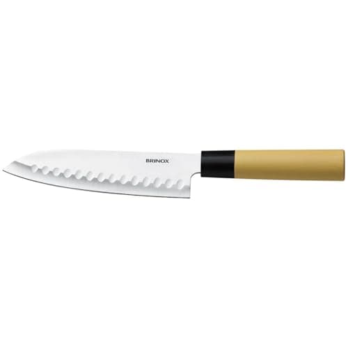 Faca de cozinha de 7 polegadas Samurai Brinox com cabo amarelo e lâmina serrilhada
