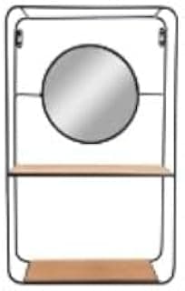 Prateleira decorativa industrial com espelho em metal e madeira, 51 cm