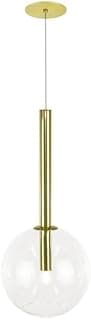Pendente Globo Vidro 20cm Dourado Polido Pd2090, design minimalista com cúpula transparente e cilindro dourado.
