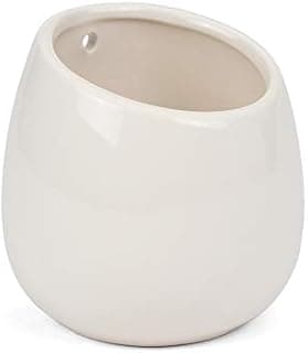 Vaso de parede branco para plantas suculentas, cerâmica, formato oval, para suspensão na parede