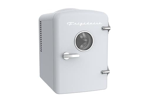 Frigidaire Mini refrigerador de geladeira pessoal branco, capacidade de 3,5 L para seis latas, incluindo plugues para saída de casa e carregador DC, 25 cm D x 18 cm L x 26 cm A