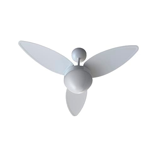 Ventilador de teto branco Ventisol com pás circulares, fundo branco, aparência moderna.