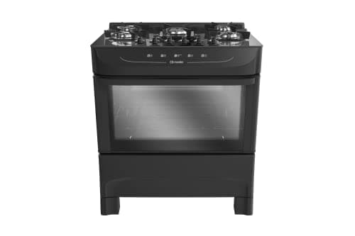 Fogão Mueller preto fosco 5 Bocas com mesa de vidro e acendimento Mfv5bb