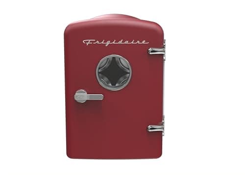 Frigidaire EFMIS171-RED Retro Mini Portable Personal Fridge-Ideal for Home, Office or Dorm-Features Active Cooling Can Holder on Top-Includes Carrying Handle, AC/DC Wall/Car Charger-Red