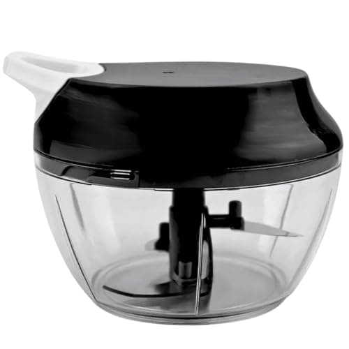 Processador de Alimentos Grande 500ml Triturador Com Três lâminas Em Inox Manual Acionamento Por Corda Retrátil (Preto)