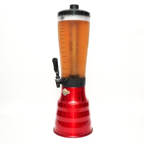 Torre de chopp vermelha com base giratória e copo acrílico removível, 3,5 litros