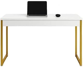 Mesa Escrivaninha Industrial 90x45x76 cm | resistente, funcional e com design moderno (Branco e Dourado)