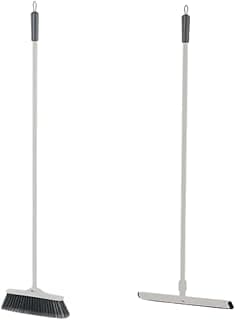 Kit Vassoura Macia e Rodo Borracha com Cabo Aço Inox - Limpeza Doméstica