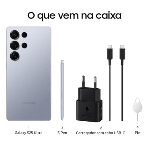 Conteúdo da caixa do Smartphone Samsung Galaxy S25 Ultra 5G 512GB 12GB RAM