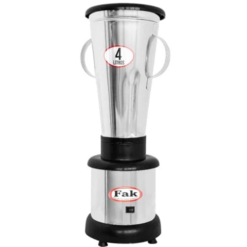 Liquidificador 4 Litros Baixa Rotação 127v Fak, aço inoxidável, jarra transparente, tampa preta, alças laterais