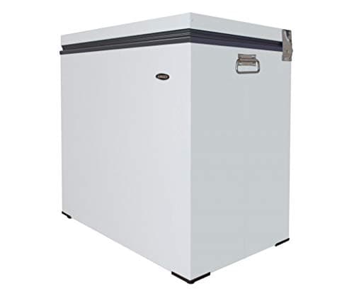 Freezer horizontal pequeno de 100 litros branco com tampa preta e alça metálica