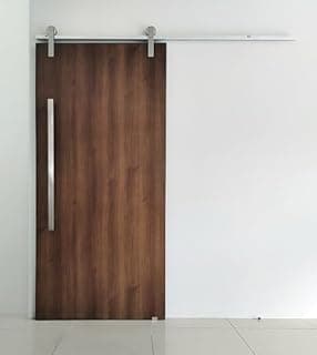 Porta De Madeira + Kit De Correr 2m + Puxador Flat 1m Fosco Cor:Imbuia