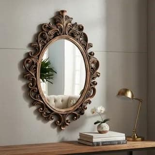 Espelho decorativo oval estilo provençal cobre antigo 53cm para lavabo ou hall