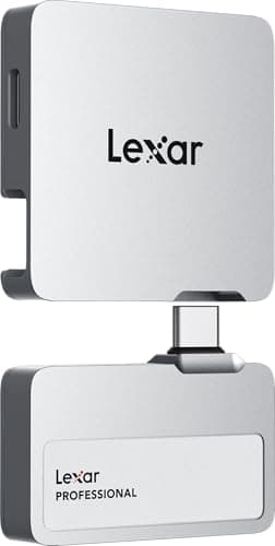 SSD portátil Lexar Professional 1 TB com conector USB 3.2 Gen 2, branco com detalhes em cinza.