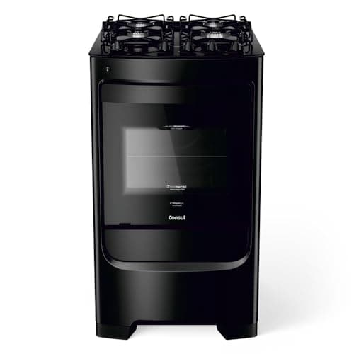 Fogão Consul 4 bocas preto com mesa de vidro e grades individuais super estáveis - CFO4VBE BIVOLT