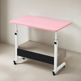 Mesa Notebook Ajustável com Rodízios | Escrivaninha Multiuso para Laptop e Tablet 60x40cm(Rosa)