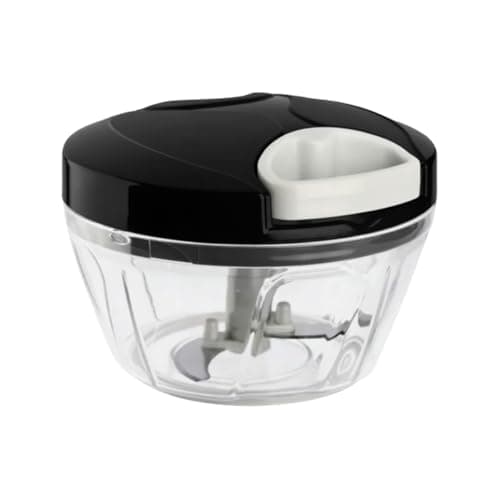 Processador manual de alimentos 500ml com lâminas de aço inoxidável, preto e transparente