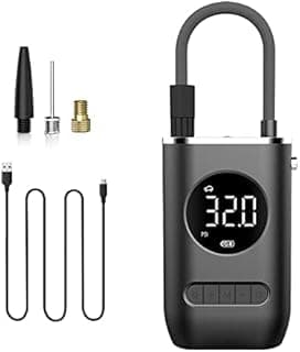 Compressor de ar portátil sem fio com medidor digital, cabo USB e acessórios