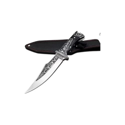 Faca Artesanal Damasco com Bainha, Inox e Madeira, 27cm Comprimento Total, Lâmina 15cm, para Culinária Profissional