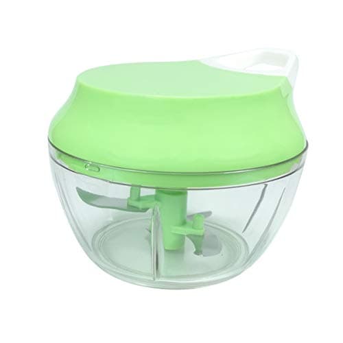 Processador triturador de alimentos manual Clink verde e transparente com tampa e alça.