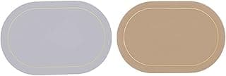 Jogo americano oval de couro sintético dupla face, antiderrapante e resistente ao calor, cinza e dourado, 48 x 29 cm