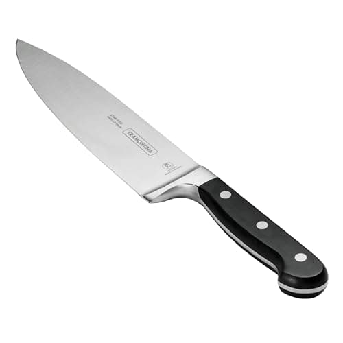 Faca chef 8 polegadas Tramontina com cabo preto e lâmina em aço inoxidável