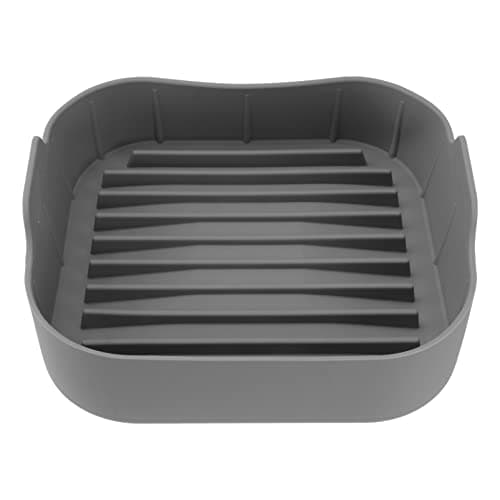Panela de silicone para fritadeira a ar, cesta quadrada com perfurações para circulação de ar, cinza escuro