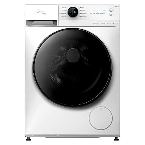 Lavadora de roupas frontal branca Midea HealthGuard Smart 11kg com controle digital e porta de vidro
