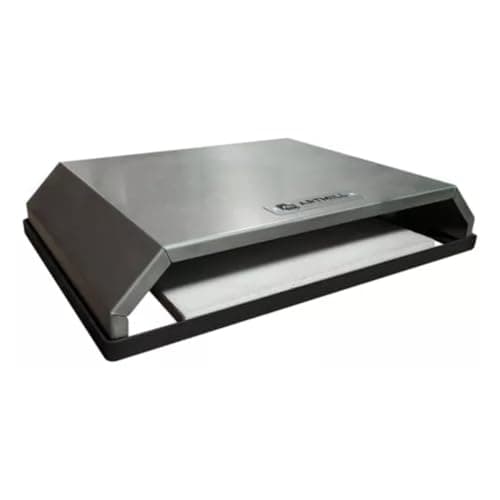 Forno de pizza Artmill para churrasqueiras, aço inoxidável, tampa aberta, fundo branco