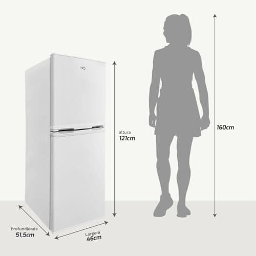 Geladeira Refrigerador Compacto HQ 140L Duplex Defrost, Baixo Consumo A+++ Branco HQ-140RDF (220, Volts)